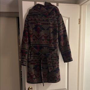 Geometric Patterned Hooded Coat